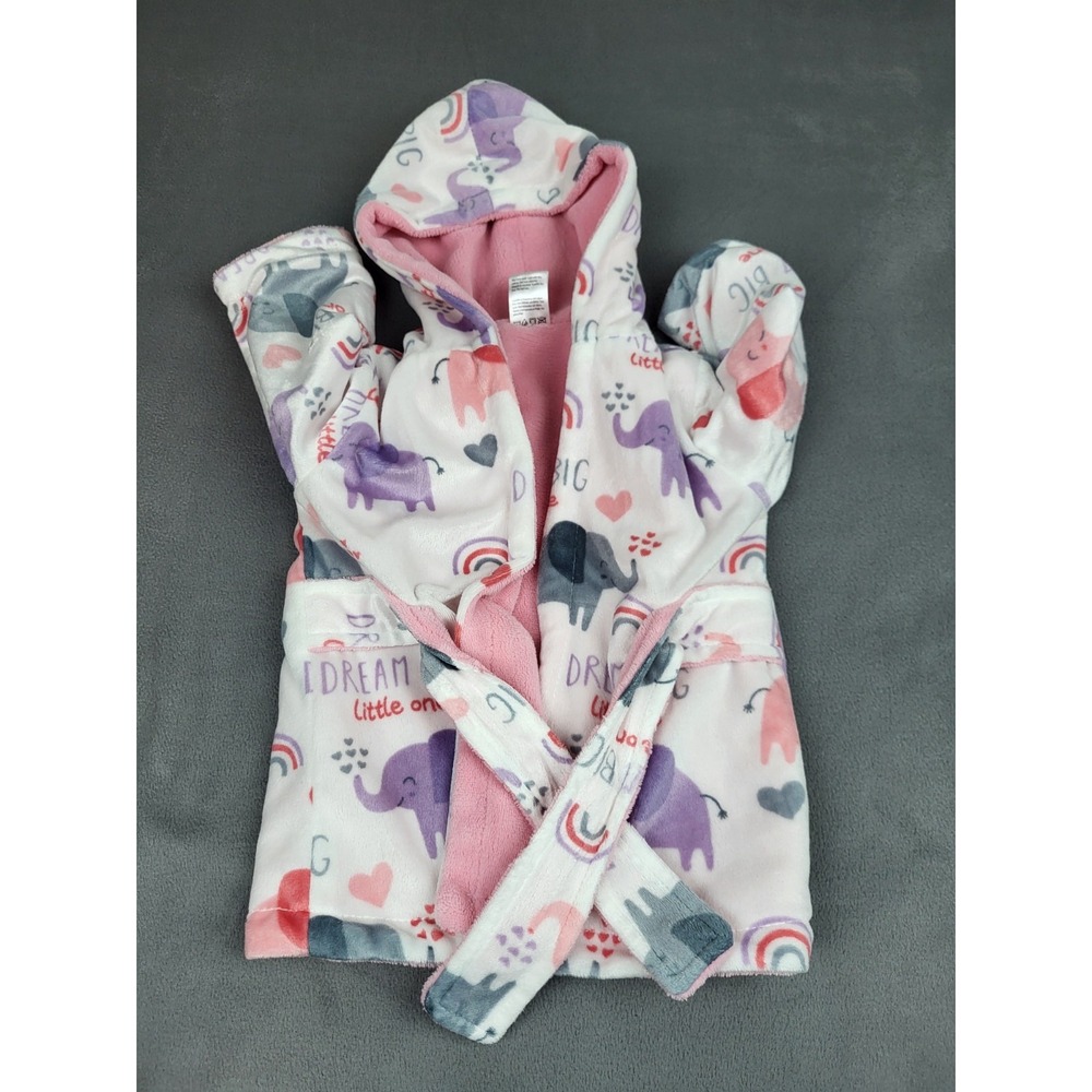 Dream Big Little‎ Co. Robe Baby 8 12Mo. White Pink Lightweight Twist Tie Hoodie
